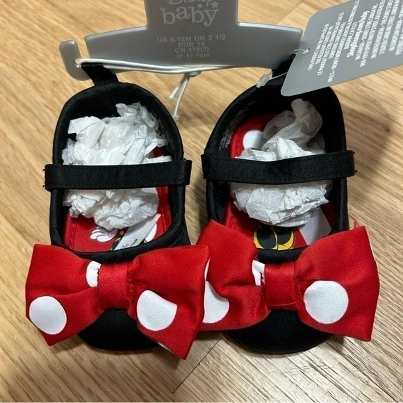Disney Minnie Mouse Slipper Shoes Sz 6-12 mos Flats Dress Polka Dot Baby Girl - Picture 4 of 5